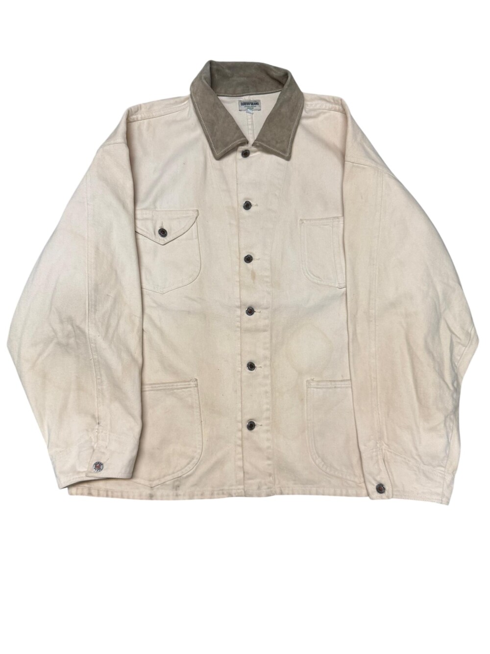 Guess Jacket Mens 2XL Beige Canvas Chore Utility Workwear Suede Collar